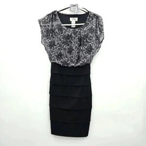 Sweet Storm Black White Short Sleeve Layered Dress Size S 073